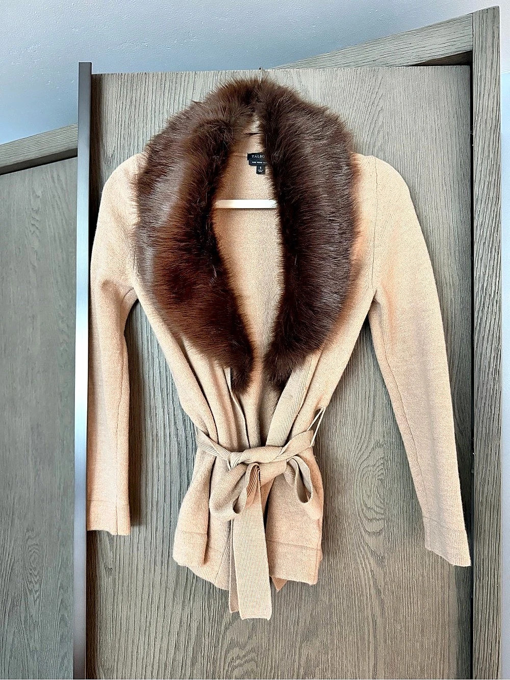 Talbots Faux-Fur Collar Merino Cardigan Pink